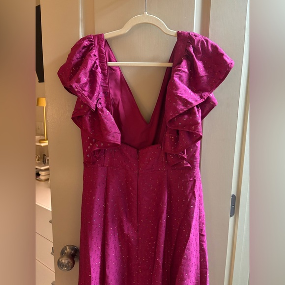 Anthropologie Hutch Metallic Plumeti Ruffled Open-Back Maxi Dress Fuchsia - Picture 5 of 10
